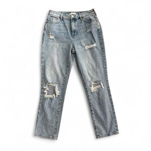 PAC SUN High Waisted Straight Leg Mom Jeans with Ripped Knees 28